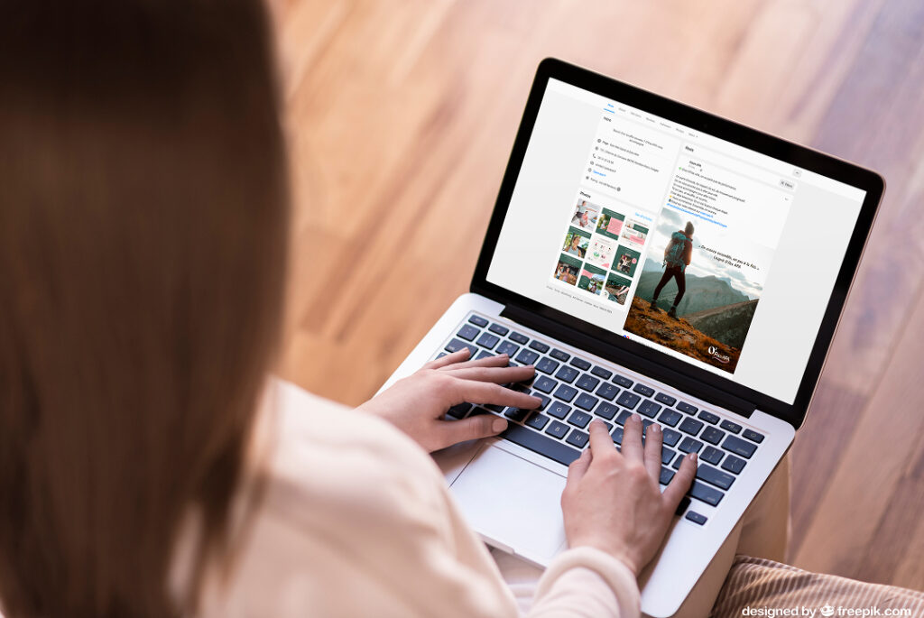 Personne utilisant un ordinateur portable affichant une publication Facebook d’O’Pas APA.