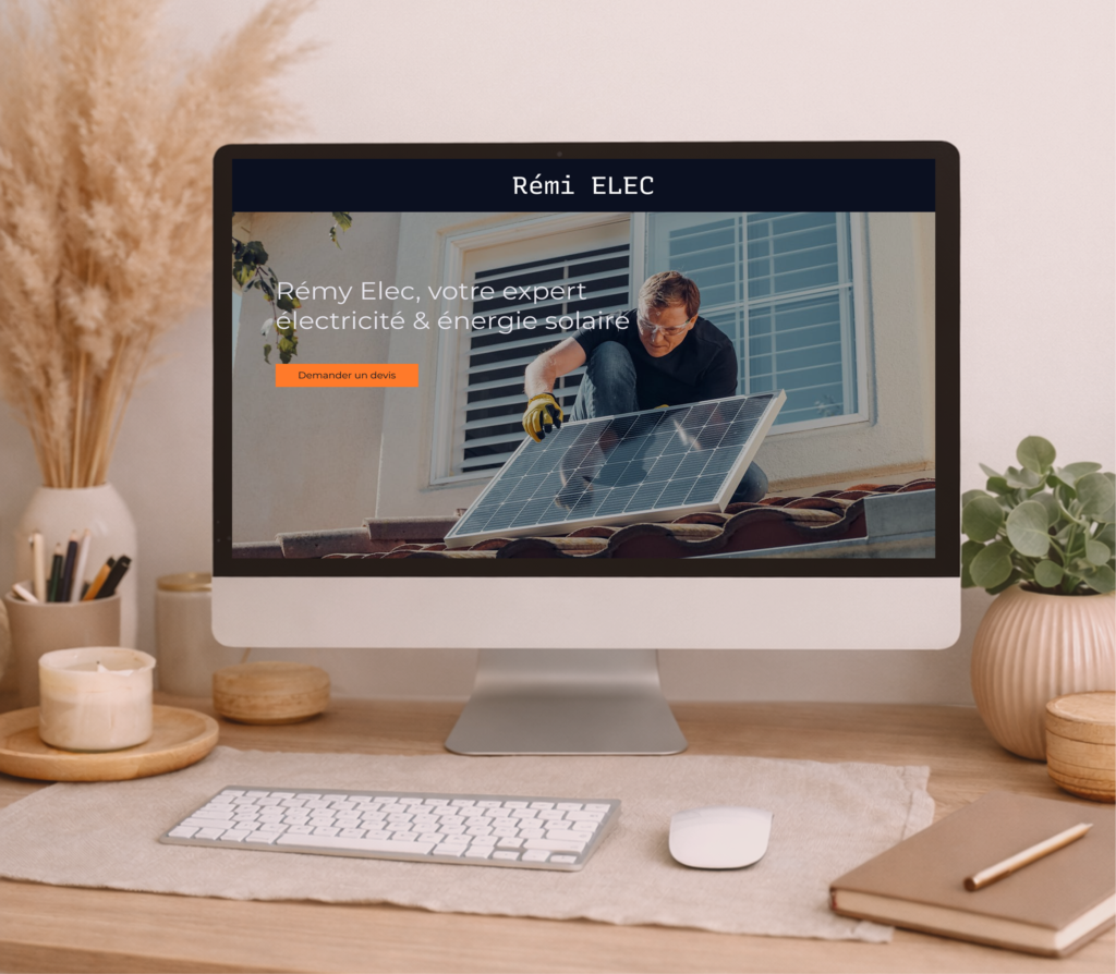 Mock-up du site internet Rémi Elec, électricien à Remiremont spécialisé en électricité et énergie solaire avec bouton demande de devis