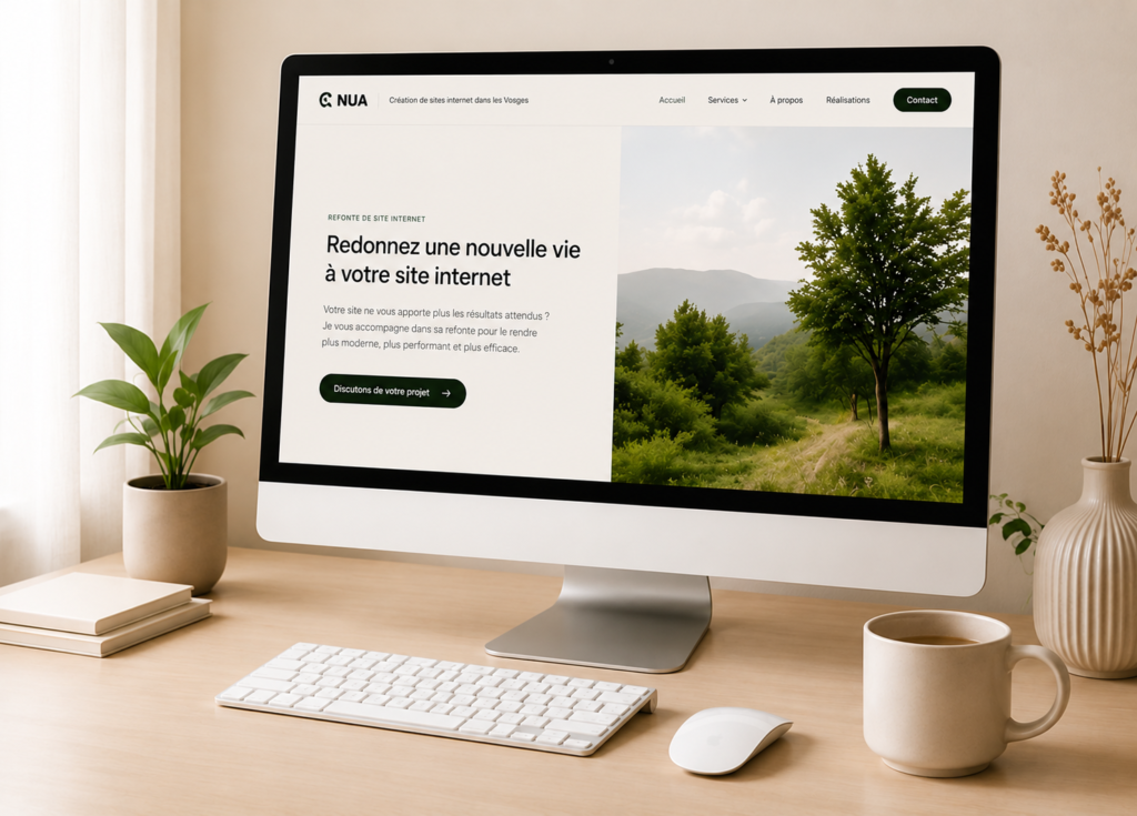 Ordinateur affichant un site internet moderne pour une refonte de site internet dans les Vosges