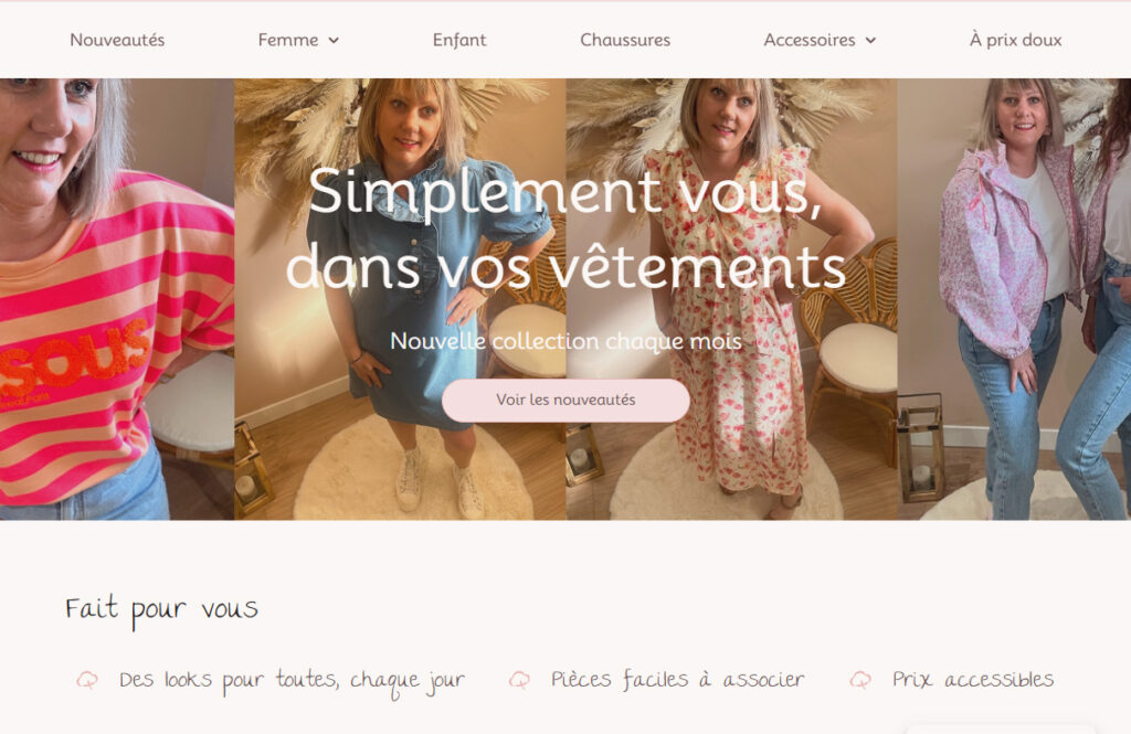page d'accueil de douceur et élégance, une boutique en ligne de prêt à porter